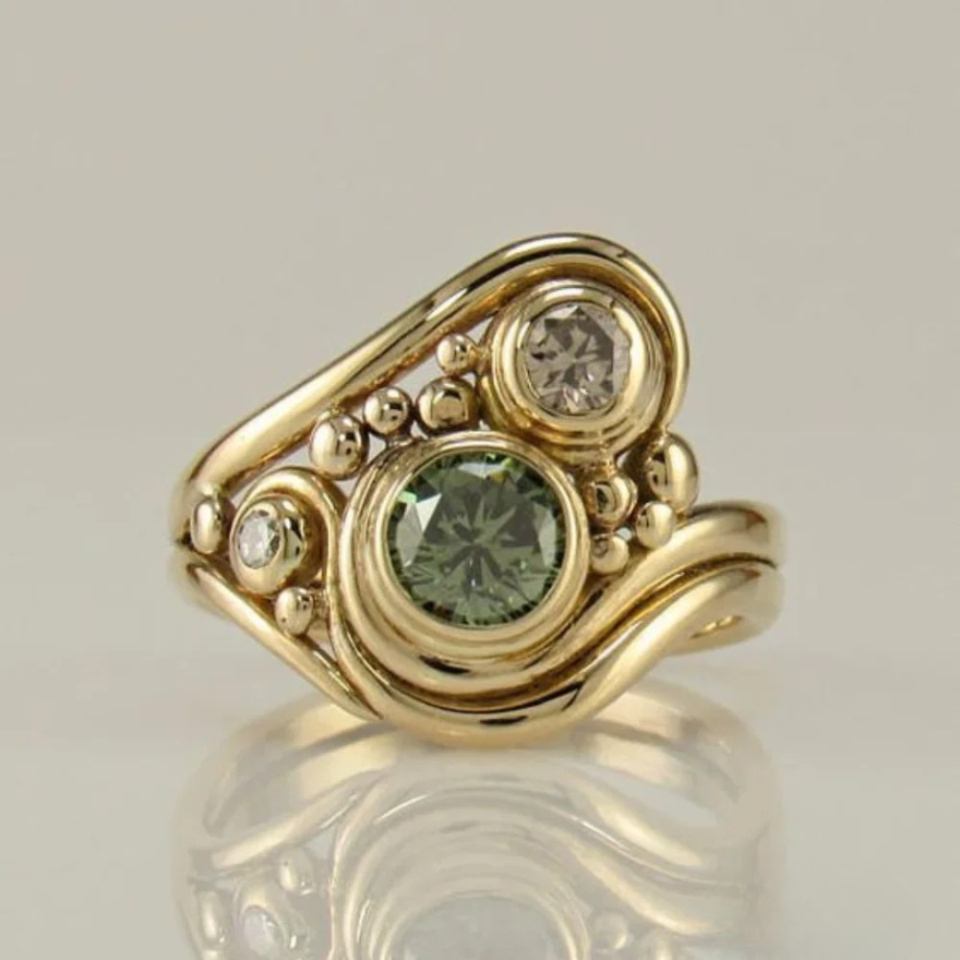 Gold Green Zircon Ring