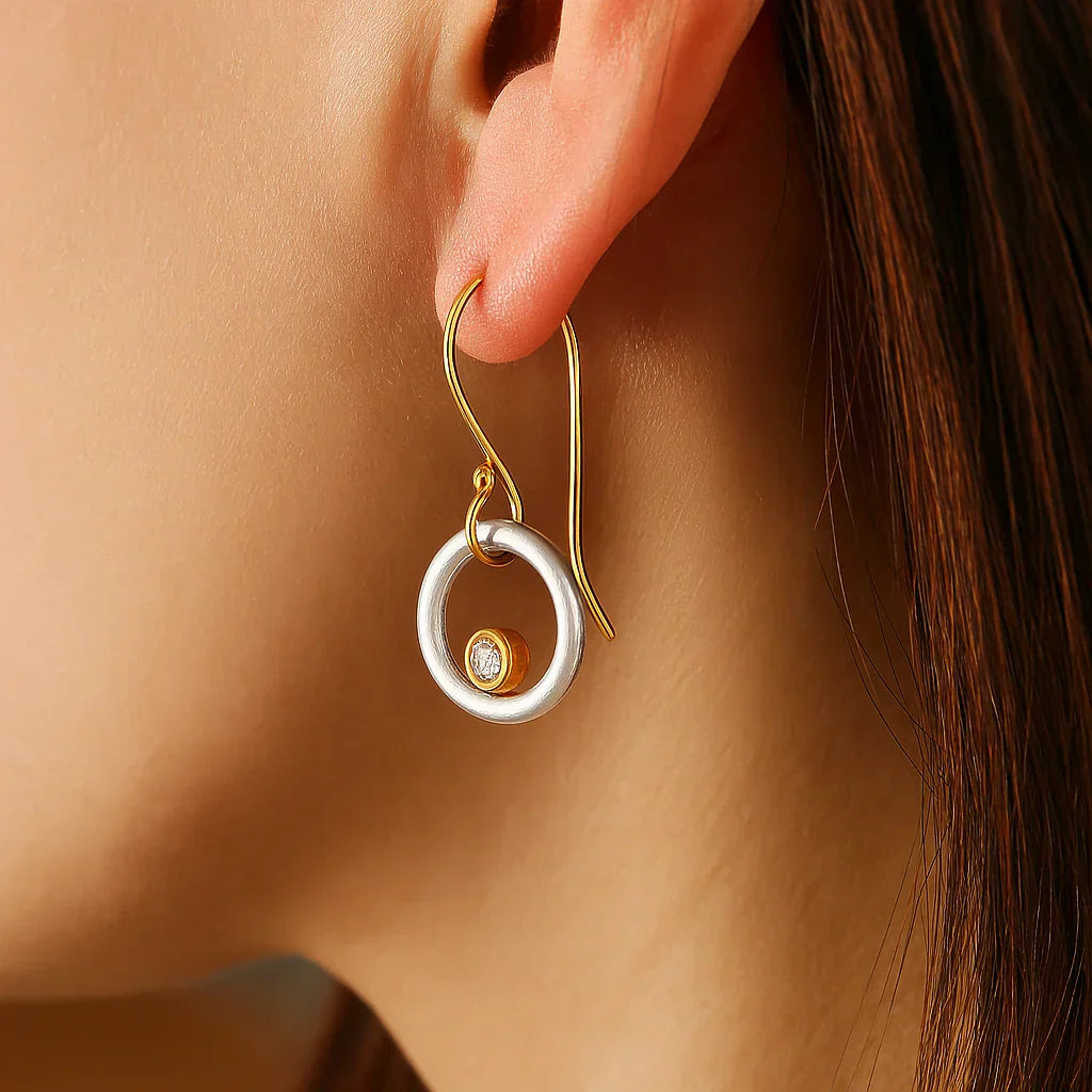 Retro Gold and Silver Zirconia Earrings
