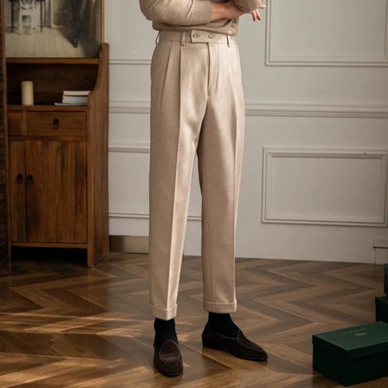 Stylish High-Waisted Pleated Men's Dress Trousers