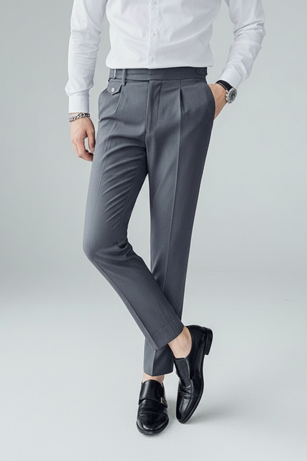 Men's British Business Trousers - Stylish Pleated Design for Office Wear