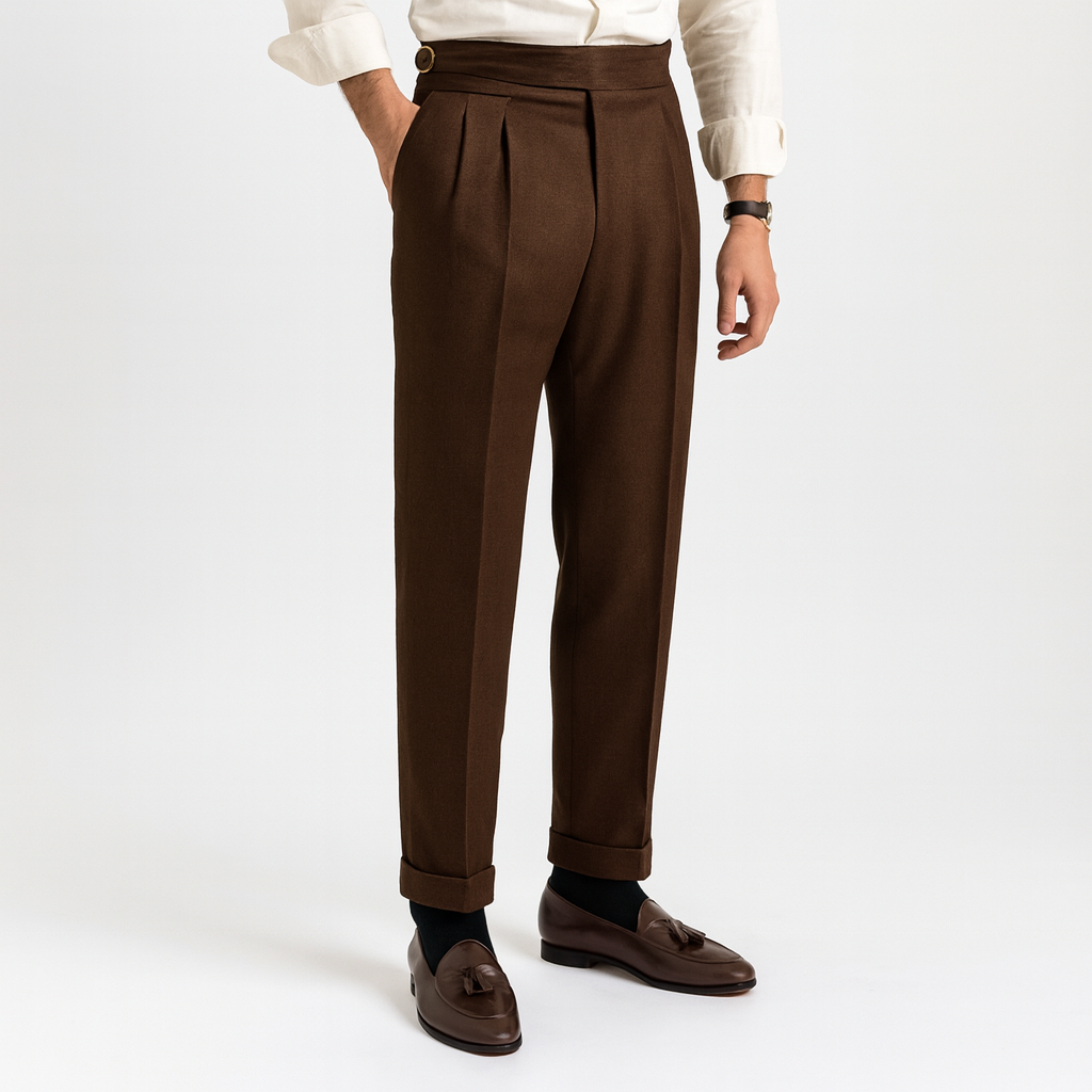 Men’s High-Waisted Pleated Trousers for Stylish Events