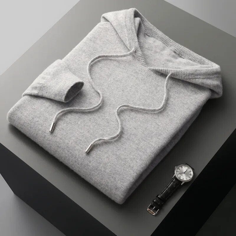 Men’s Knit Hoodie Sweater with Drawstring Hood