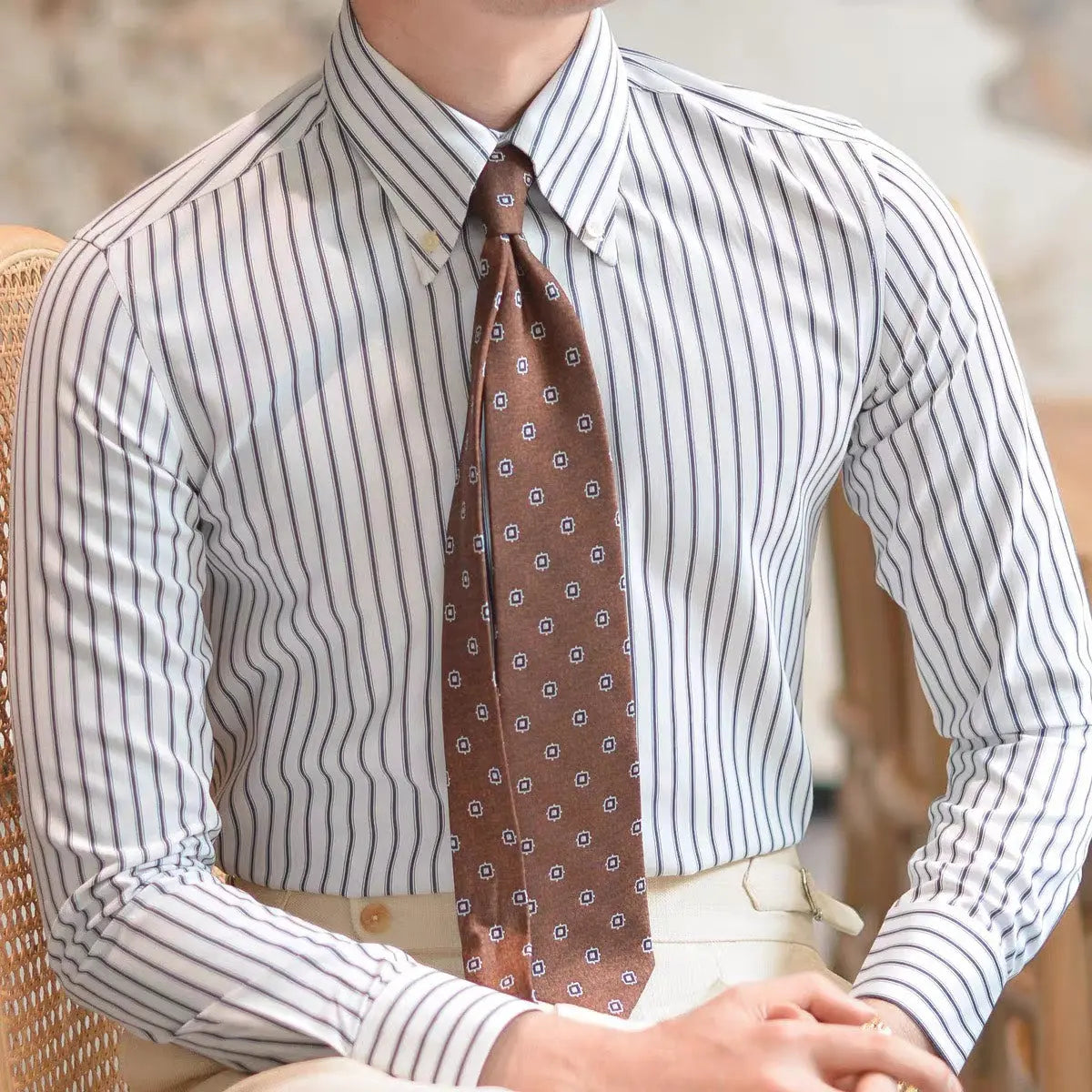Men's Retro Striped Long Sleeve Shirt - Classic Collar for Every Occasion