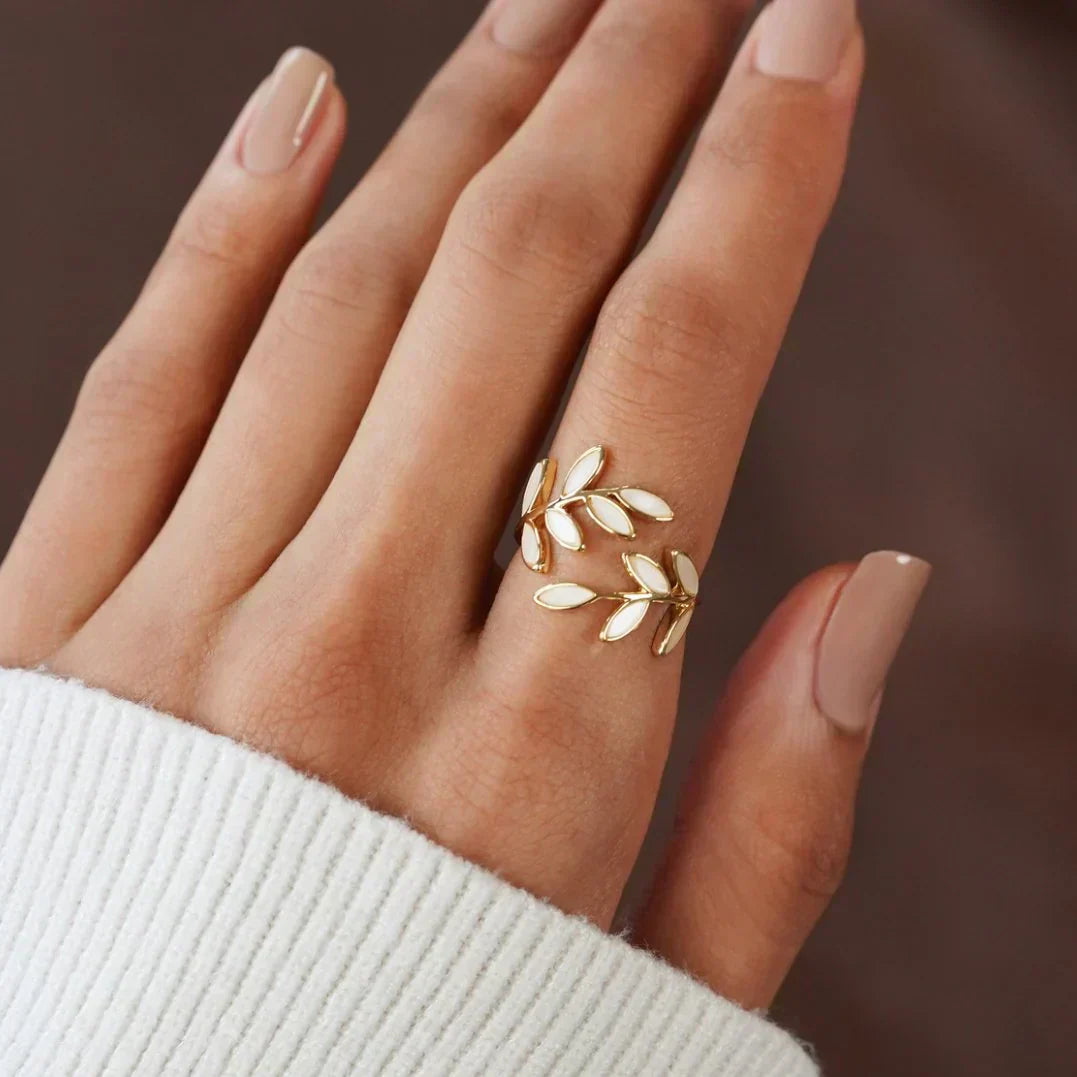 Radiant - Graceful White Opal Leaf Ring