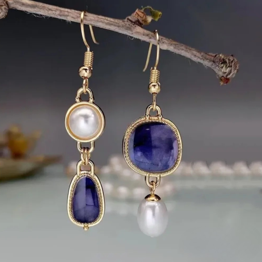 Eternal Blue Gemstone Pearl Earrings