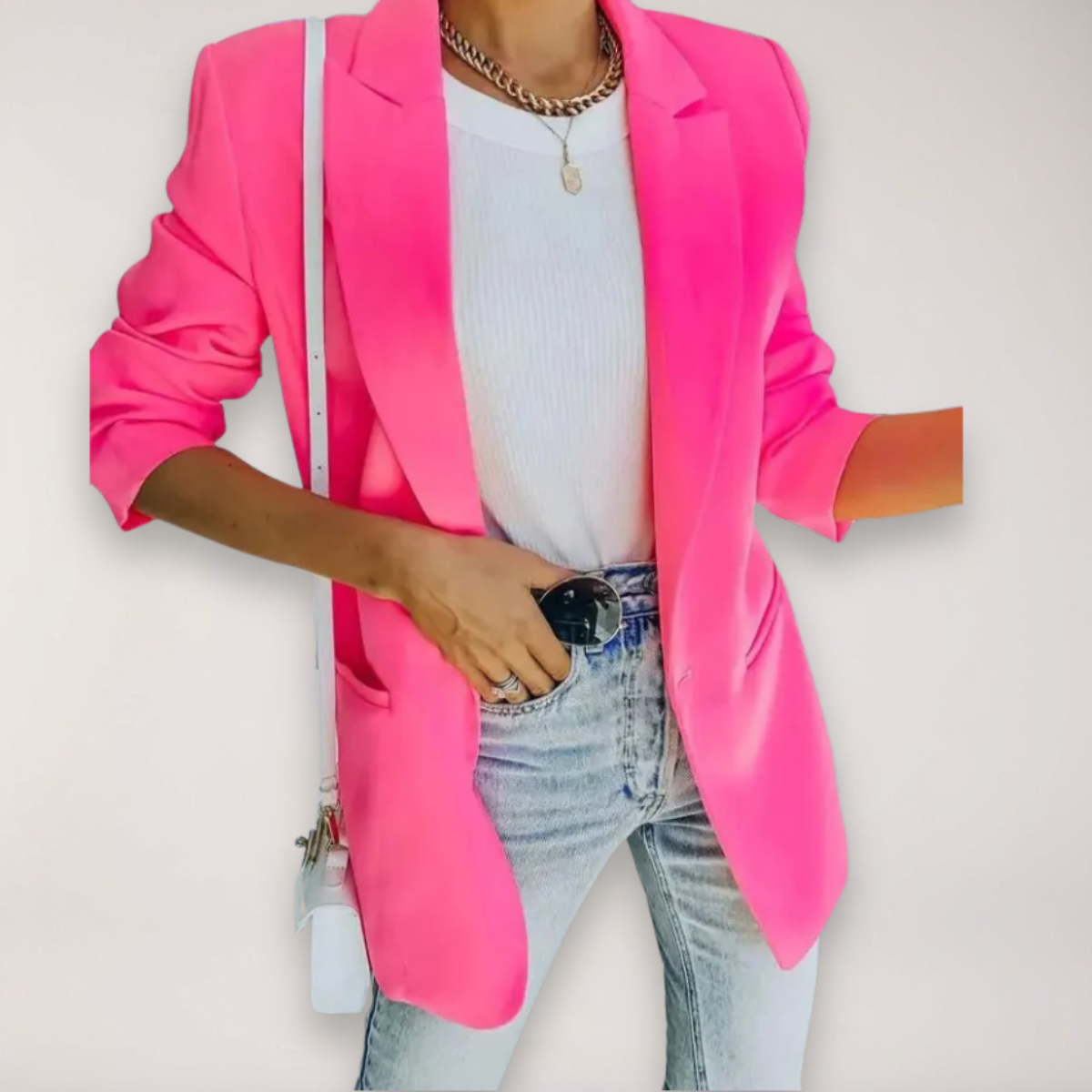 Chic Women's Oversized Blazer - Stylish Notched Lapel Jacket for Office and Evening Wear