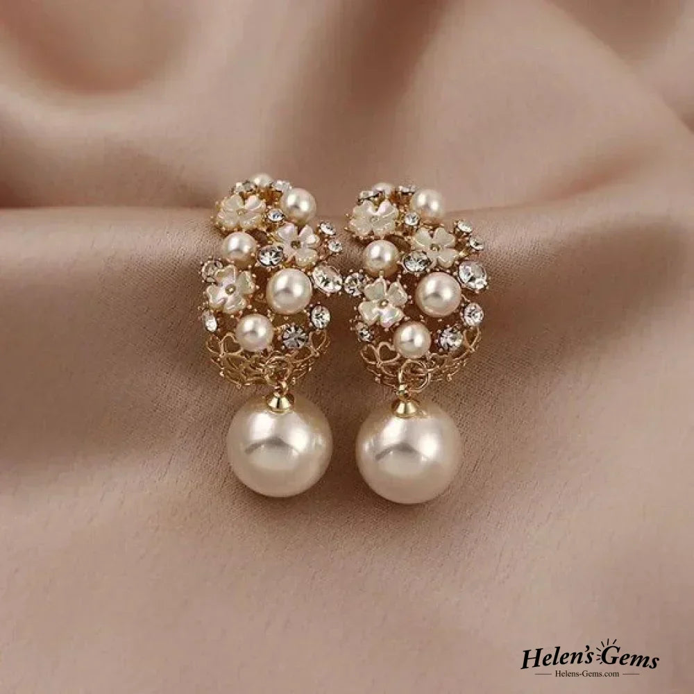 Graceful Pearl Earrings with Floral Design