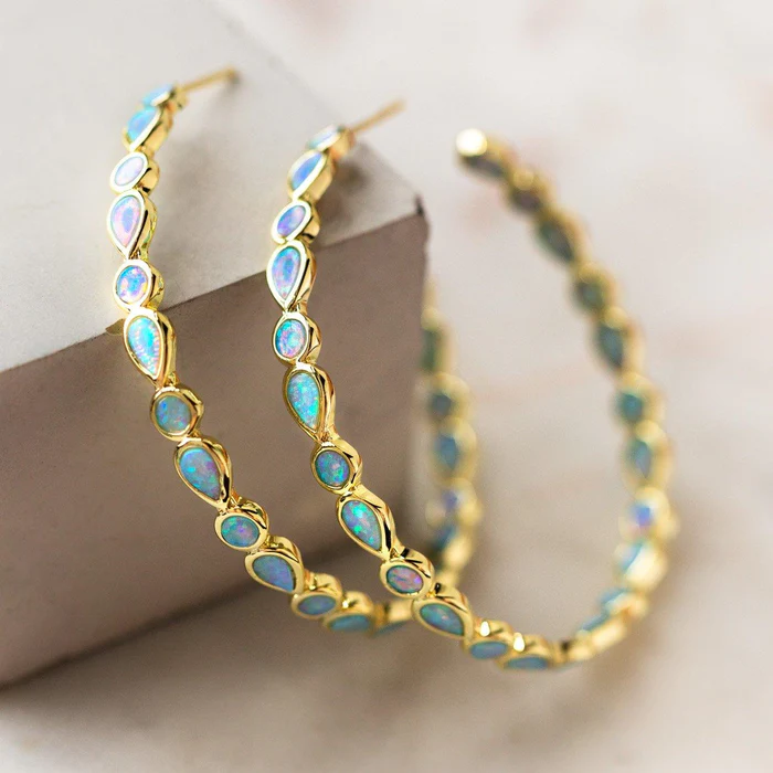 Paige - Retro Blue Opal Ring Earrings
