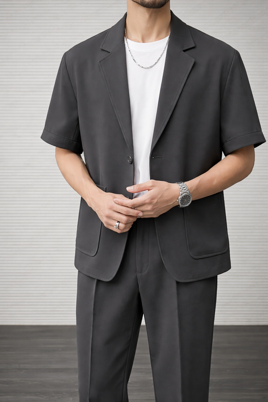 Men’s Short Sleeve Blazer and Trouser Ensemble for Formal and Social Events