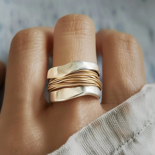Golden Threads Silver Ring
