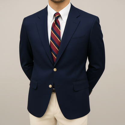 Men's Classic Notch Lapel Blazer with Gold Accents