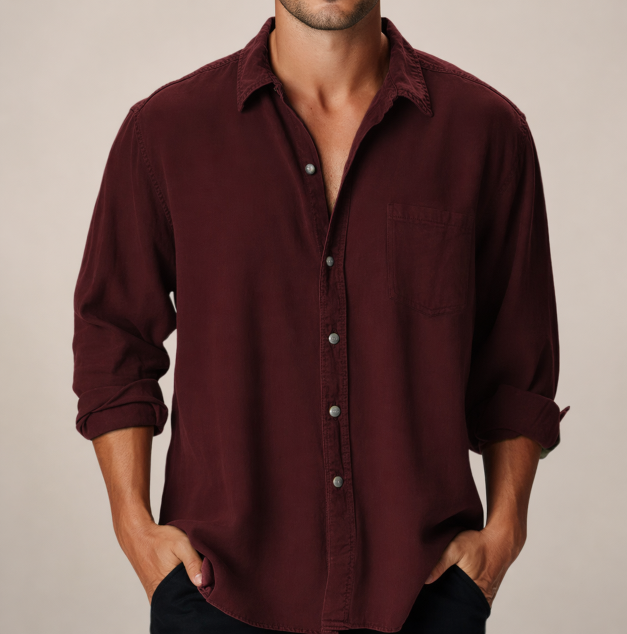 Men's Classic Long Sleeve Button-Up Shirt for Any Occasion