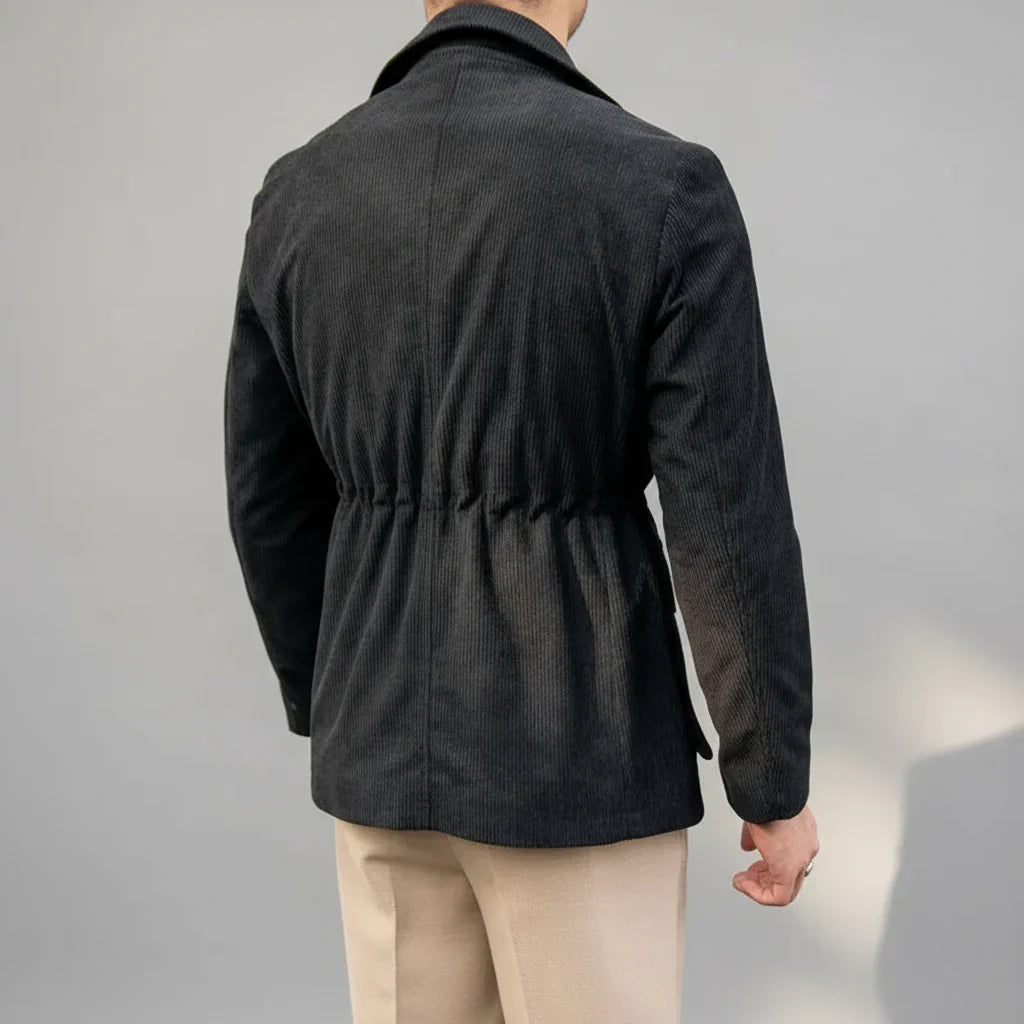 Men's Herringbone Blazer with Gold-Tone Accents