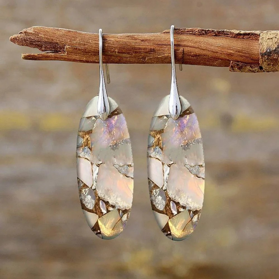 Retro Oval Gemstone Earrings