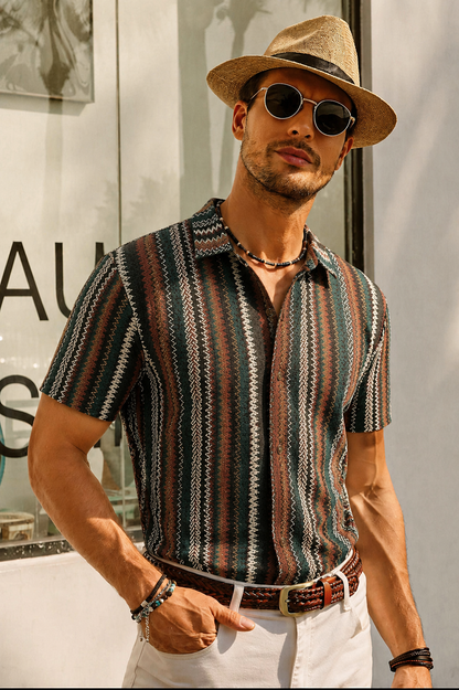 Men's Vintage Striped Polo Shirt for Everyday Wear