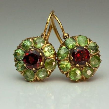 Vintage Green and Red Gemstone Earrings