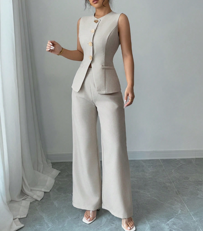 Chic Cream Wide-Leg Trouser Set for Events
