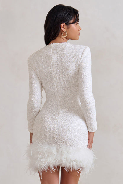 Chic Women's Mini Dress with Feather Hem for Parties