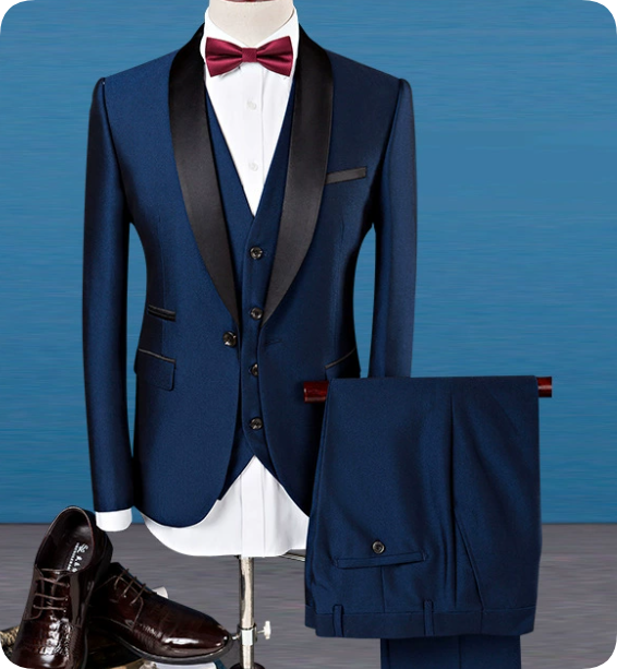 Dark Brown Men's Suit Set with Black Shawl Lapel for Formal Events