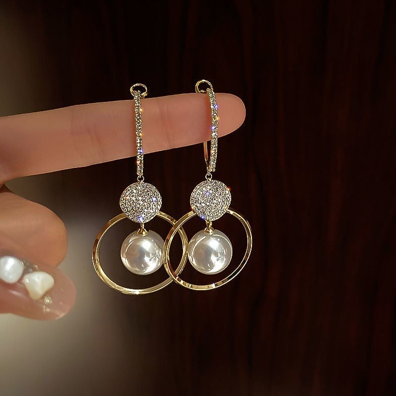 Elegant Earrings Adorned with Cultured Pearls and Zirconia