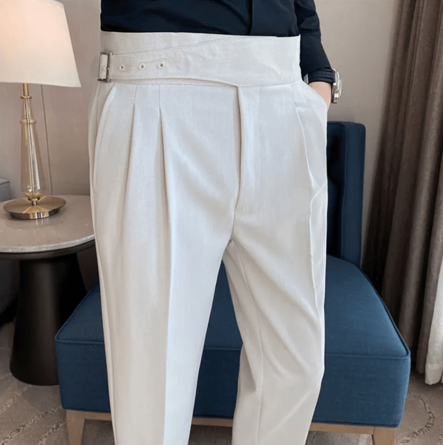 Men's Formal High-Waisted Pleated Trousers for Events