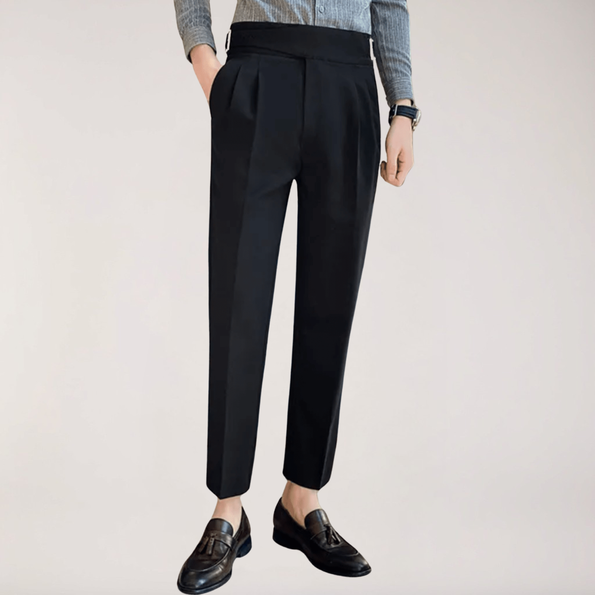 Men's Formal High-Waisted Pleated Trousers for Events