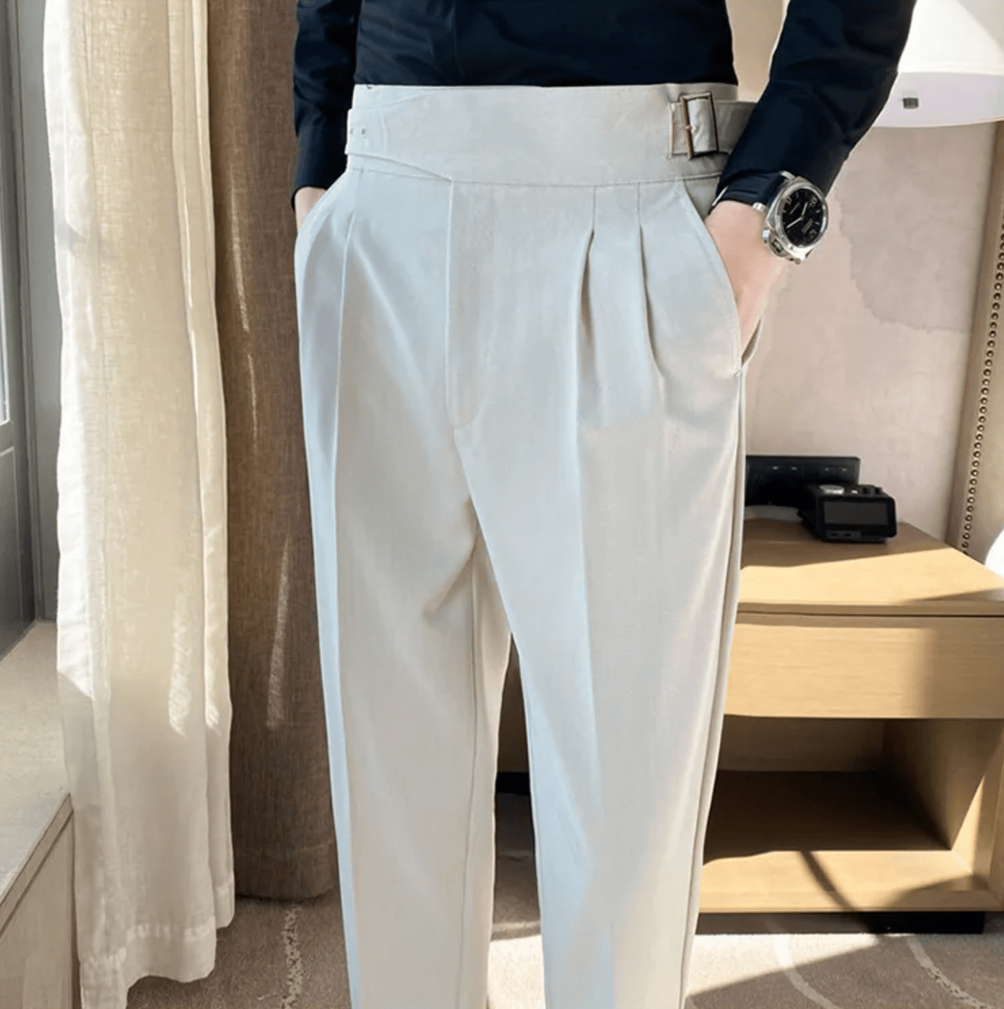 Men's Formal High-Waisted Pleated Trousers for Events
