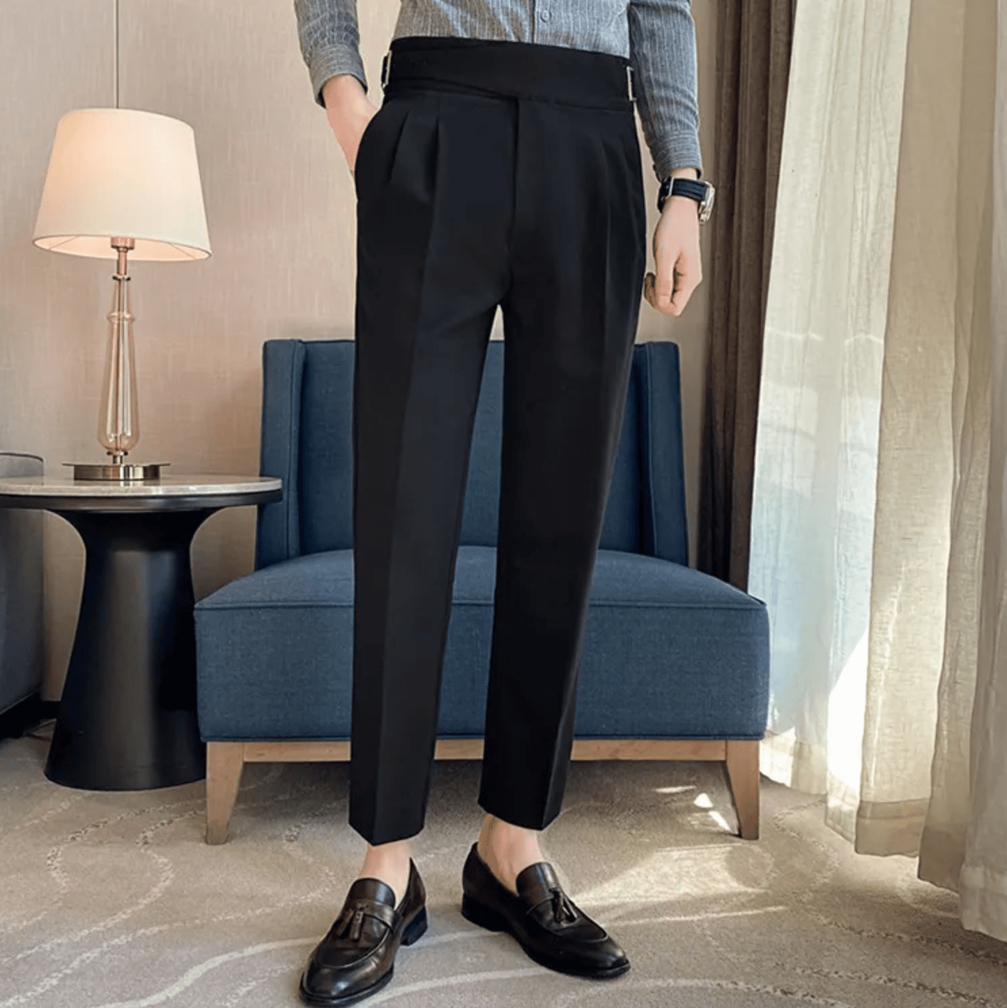 Men's Formal High-Waisted Pleated Trousers for Events