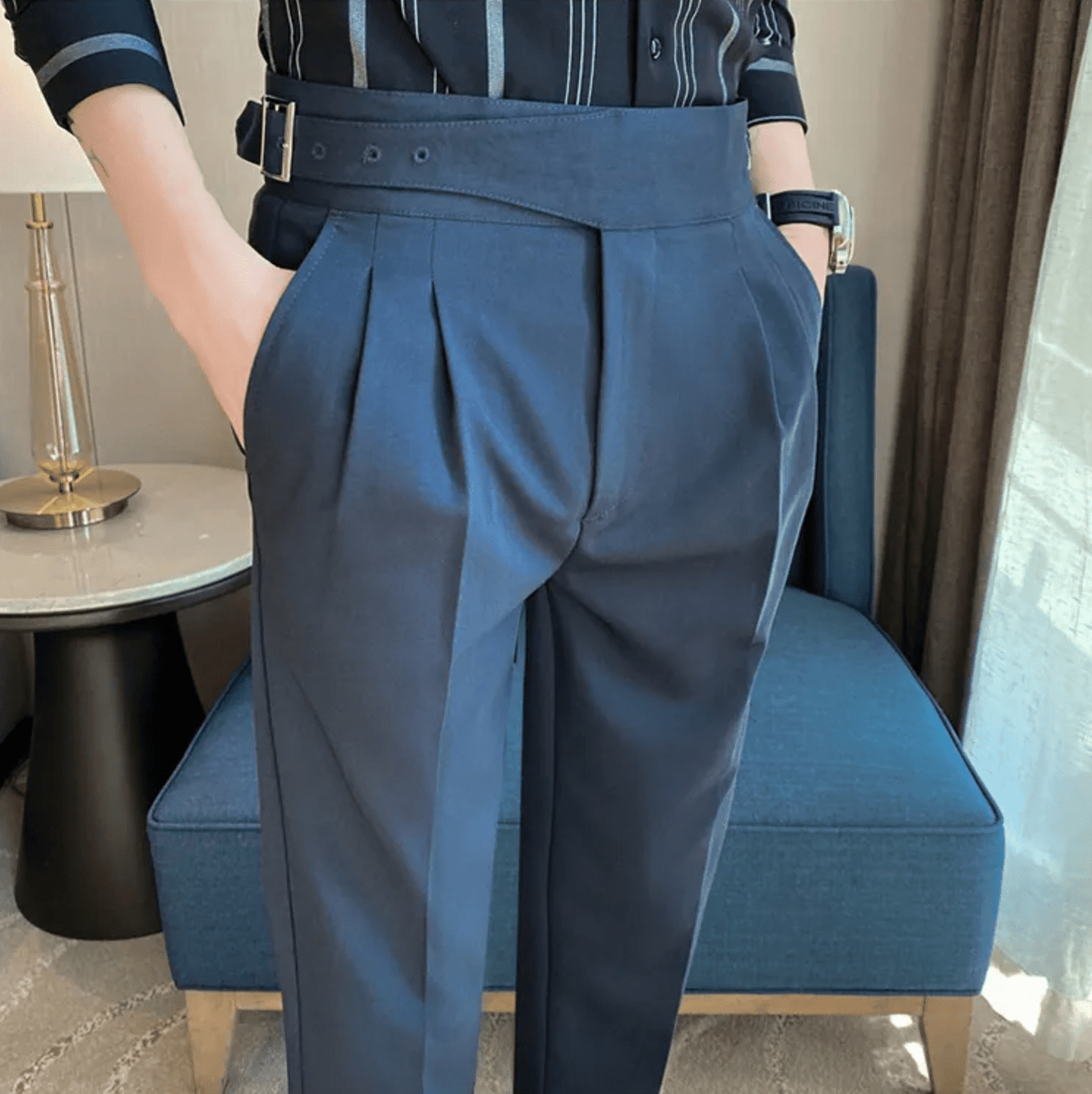 Men's Formal High-Waisted Pleated Trousers for Events