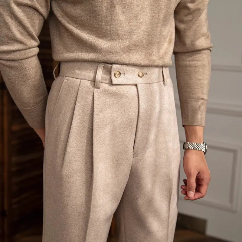 Stylish High-Waisted Pleated Men's Dress Trousers