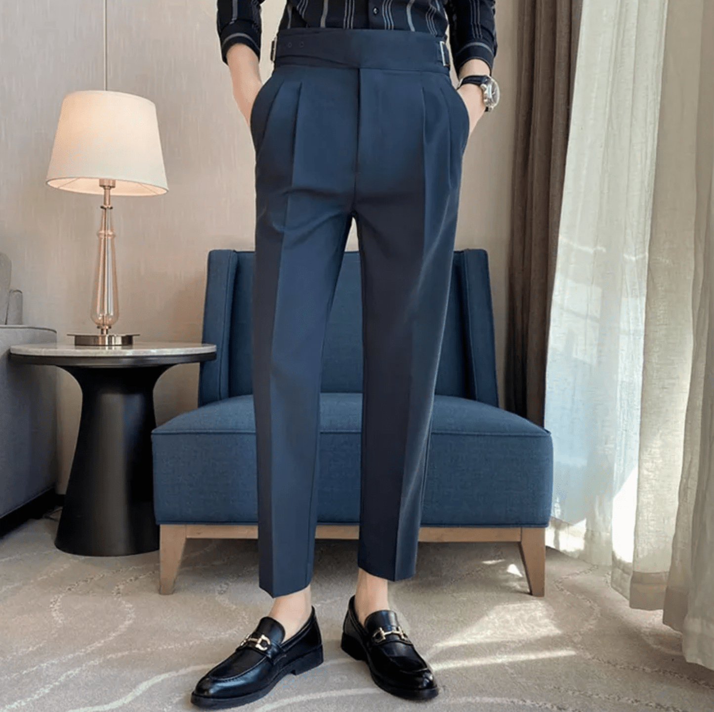 Men's Formal High-Waisted Pleated Trousers for Events