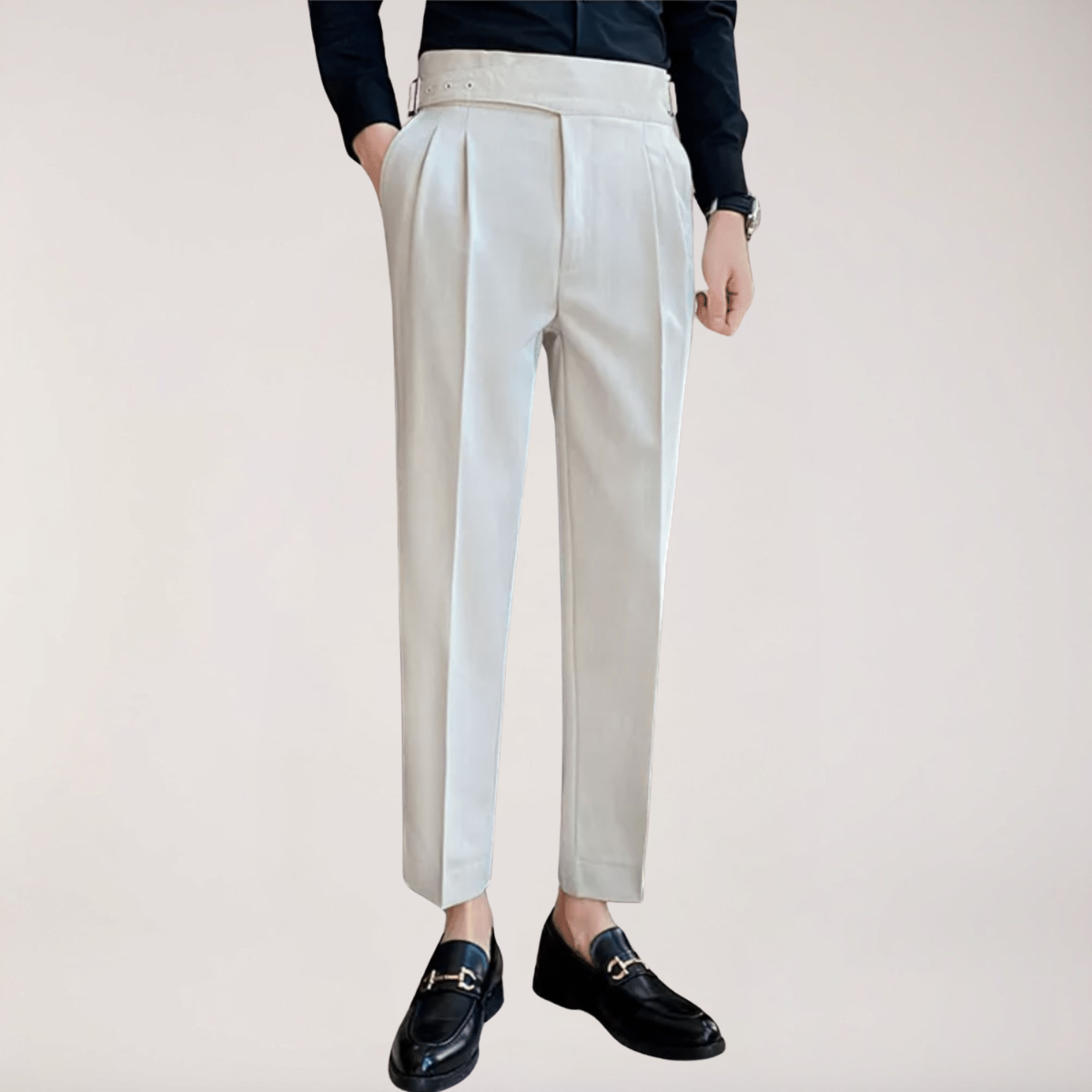 Men's Formal High-Waisted Pleated Trousers for Events
