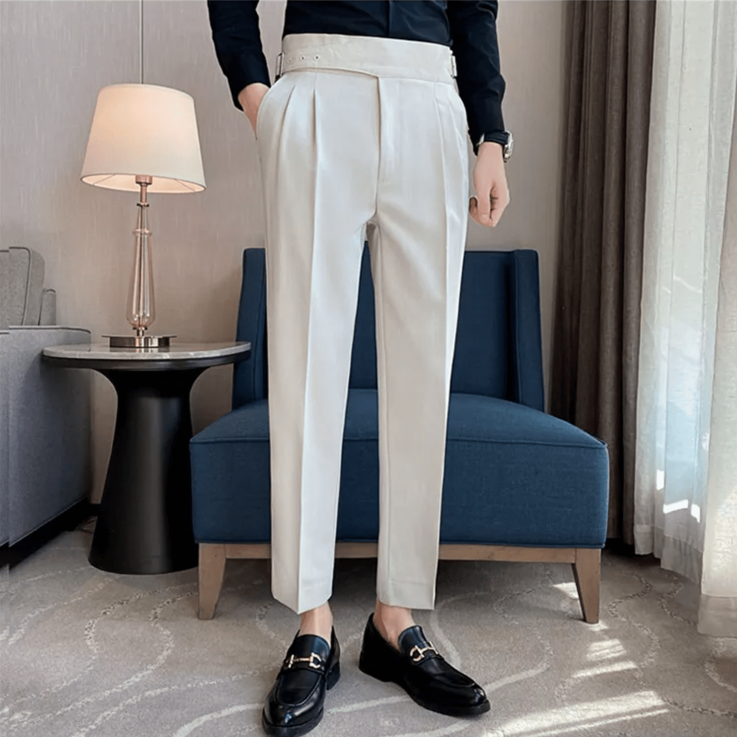 Men's Formal High-Waisted Pleated Trousers for Events