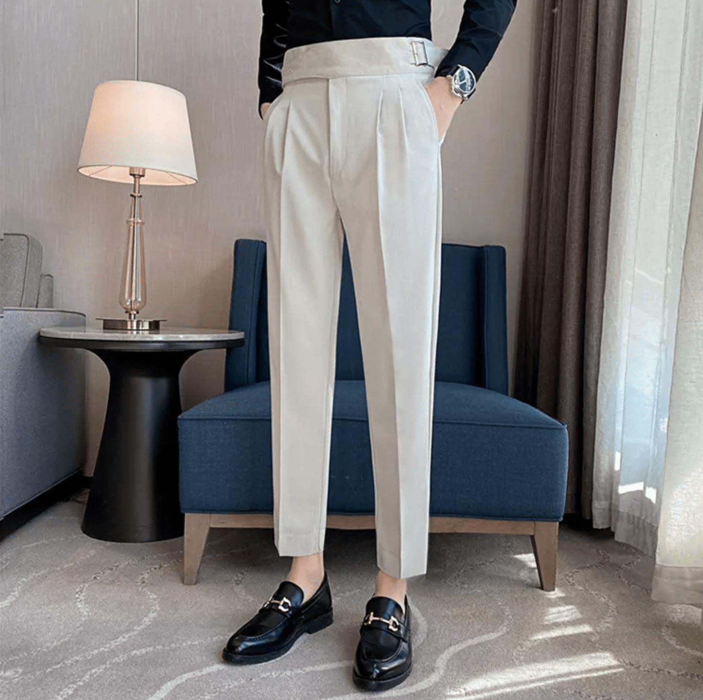 Men's Formal High-Waisted Pleated Trousers for Events