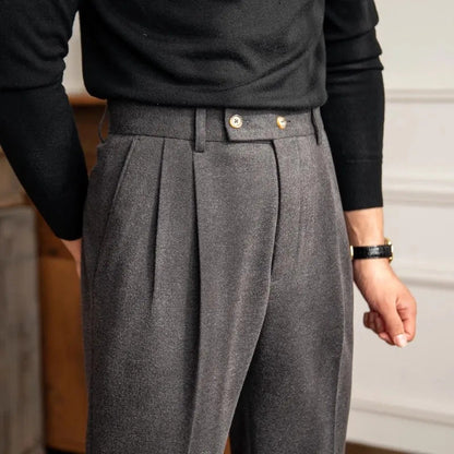 Stylish High-Waisted Pleated Men's Dress Trousers