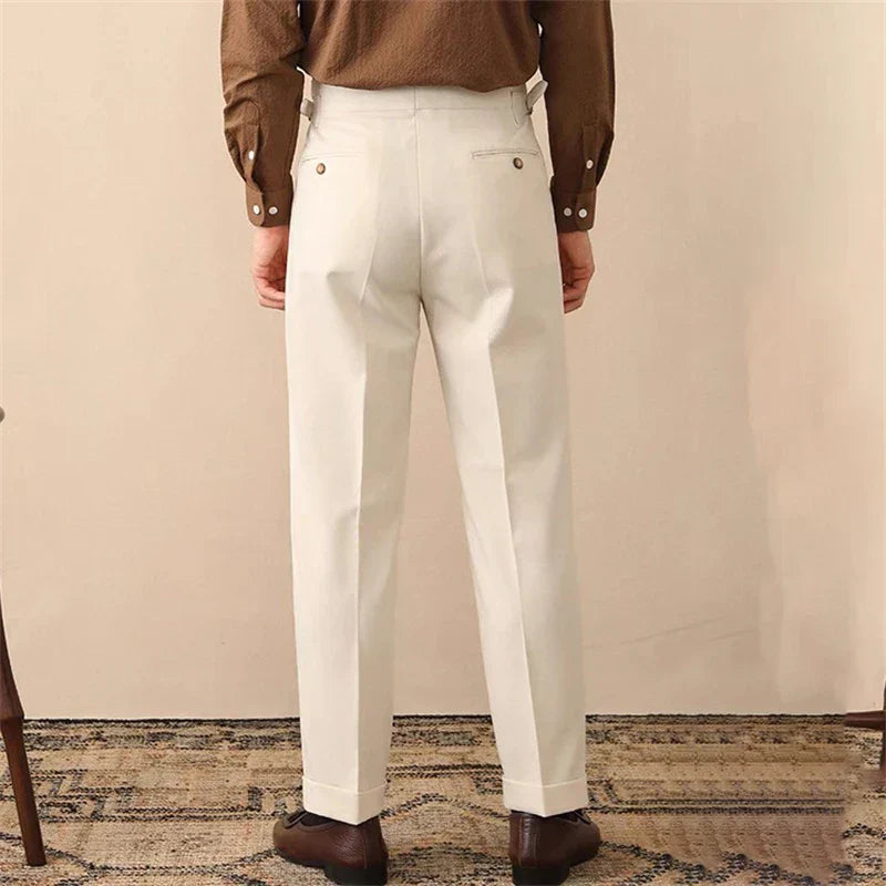 High-Waisted Trousers with Side Buckle – Chic Style for Any Occasion