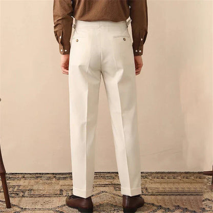 High-Waisted Trousers with Side Buckle – Chic Style for Any Occasion