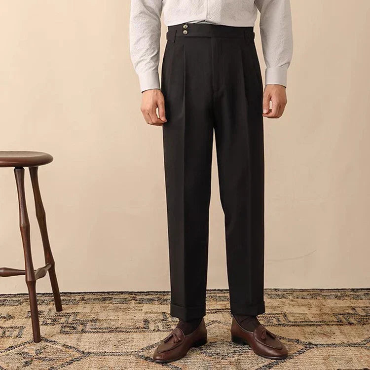 High-Waisted Trousers with Side Buckle – Chic Style for Any Occasion