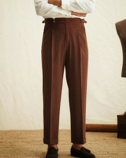 High-Waisted Trousers with Side Buckle – Chic Style for Any Occasion