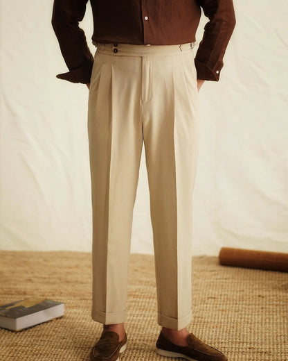 High-Waisted Trousers with Side Buckle – Chic Style for Any Occasion