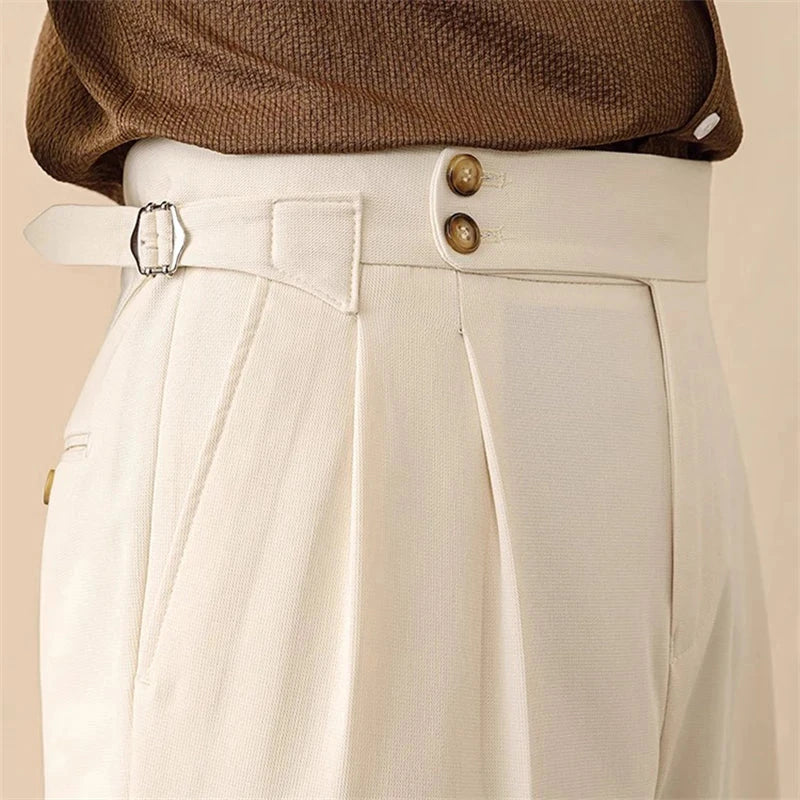 High-Waisted Trousers with Side Buckle – Chic Style for Any Occasion