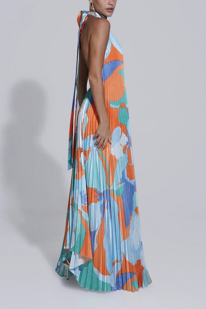Wedding Guest Dress - Halter Pleated Maxi