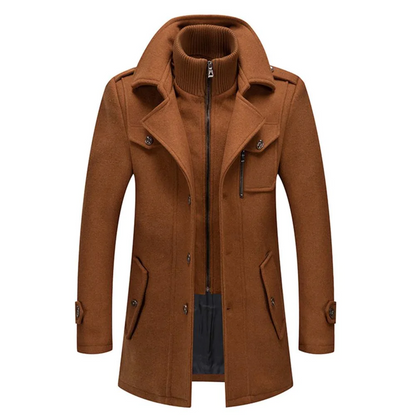 Men's Stylish Layered Long Jacket with Zip-In Insert