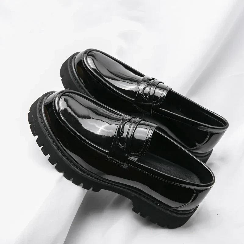 Men's Black Chunky Sole Loafers – Stylish Slip-On Dress Footwear