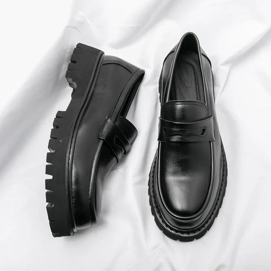 Men's Black Chunky Sole Loafers – Stylish Slip-On Dress Footwear