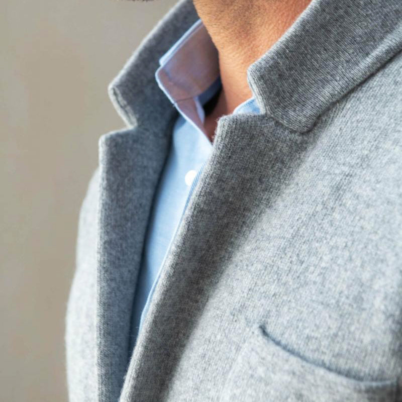 Men's Knit Blazer Jacket with Two Buttons and Pockets