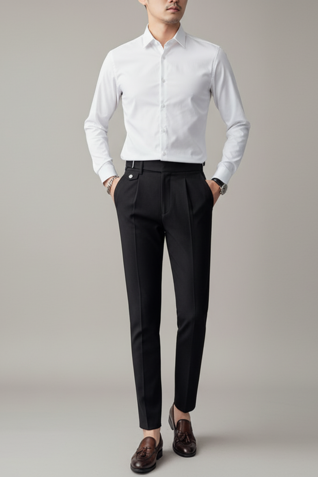 Men's British Business Trousers - Stylish Pleated Design for Office Wear