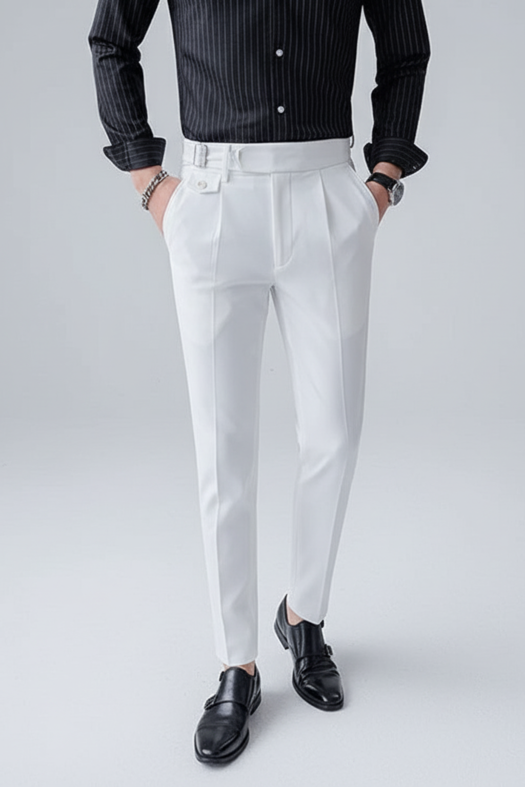 Men's British Business Trousers - Stylish Pleated Design for Office Wear
