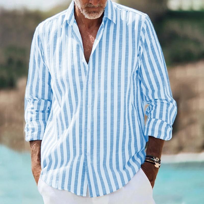 Men's Striped Long Sleeve Shirt for Everyday Wear