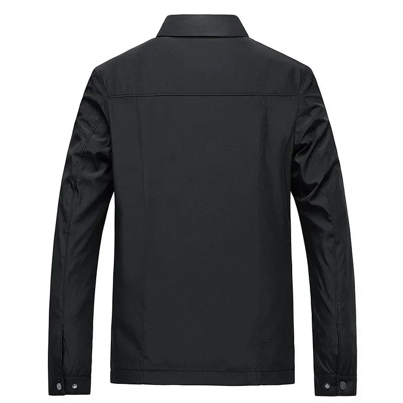 Men’s Classic Black Zip-Up Jacket with Checked Lining for Everyday Wear